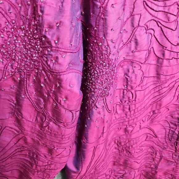 Chico's Design Sz XL Silk Blouse Reflective Pink Beaded Embroidery - Picture 3 of 13